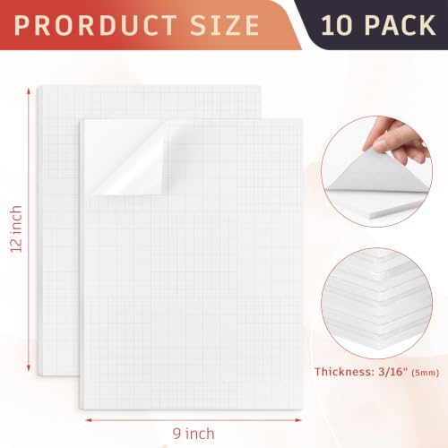 Frametory Self-Adhesive Foam Board 9x12 Inch White, 10 Pack 3/16" Thick - size: 9x12