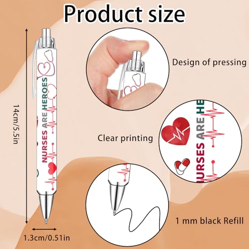 Idealmuzik Nurse Appreciation Week Ballpoint Pens Set of 10 – Nurse Theme Pens with Stethoscope, Heart & ECG Designs and Encouraging Quotes – Smooth Black Ink Pens for Hospital, Office, and Daily Use - color: Medicine
