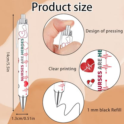 Idealmuzik Nurse Appreciation Week Ballpoint Pens Set of 10 – Nurse Theme Pens with Stethoscope, Heart & ECG Designs and Encouraging Quotes – Smooth Black Ink Pens for Hospital, Office, and Daily Use - color: Medicine