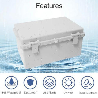 Junction Box ABS Plastic IP65 Waterproof Dustproof Universal Electrical Enclosure, Hinged Shell Outdoor and Indoor Usage Project Box11.4"x 7.5" x 5.5"(290 x 190 x 140mm), Grey - size: 11.4" x 7.5" x 5.5" (1pc)