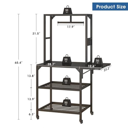 3D Printer Stand, Heavy Duty Large Printer Table Stand with Filament Storage Rack and T-Shaped Spools Holder Rack 3D Printer Table Workbench with Wheels Use for 3D Laser Printer Home Office