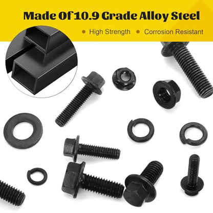 288PCS M6 M8 M10 Flange Bolt Assortment Kit, Length 12/16/20/25/30 mm - size: M6 M8 M10 288pcs