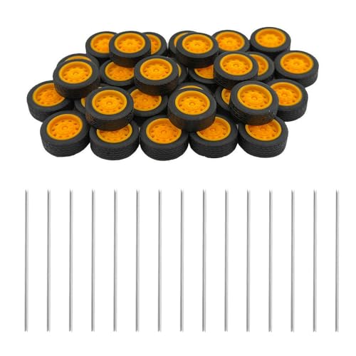 30PCS Small Toy Wheel Model Car Rubber Tire Wheel with Round Rod Shaft Axles for RC Car Truck Helicopter Airplane Robot DIY Model Toy Building Parts (2x23mm) - style: 2x23mm
