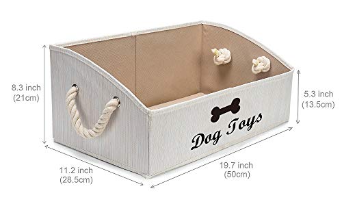 Geyecete Large Dog Toys Storage Bins-Foldable Fabric Trapezoid Organizer Boxes with Weave Rope Handle,Collapsible Basket for Shelves,Dog Apparel(Beige-Dog) - color: Beige