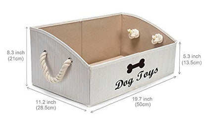 Geyecete Large Dog Toys Storage Bins-Foldable Fabric Trapezoid Organizer Boxes with Weave Rope Handle,Collapsible Basket for Shelves,Dog Apparel(Beige-Dog) - color: Beige