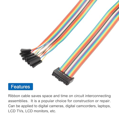 MECCANIXITY 1 Pcs IDC Rainbow Wire Flat Ribbon Cable FC-Female to 16P 39.3 Inch Length 2.54mm Pitch Breadboard Jumper Wires for Electronic Projects - size: 39.3 Inch, style: 16 Pin