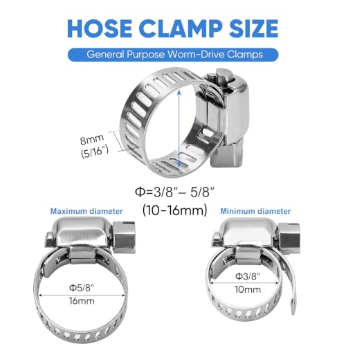 TICONN 24PCS Hose Clamps Set 304 Stainless Steel, 3/8"-5/8" Worm Gear - size: SAE #4 24PCS 3/8''~5/8"