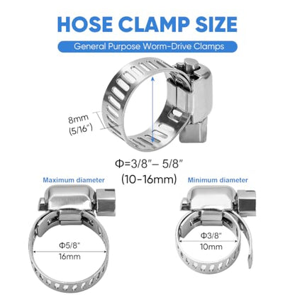 TICONN 24PCS Hose Clamps Set 304 Stainless Steel, 3/8"-5/8" Worm Gear - size: SAE #4 24PCS 3/8''~5/8"