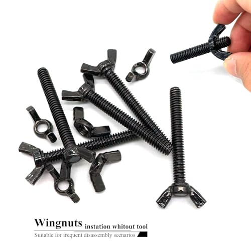 20 Pcs Black Zinc Coated 1/4"-20 x2 Wing Screw Bolts and Wing Nuts Kit Hand Twist Tighten Wing Head Butterfly Screws and Nut Fasteners Assorted Kit - size: Black 10pcs 1/4"-20x2" WingScrew &10pcs WingNut