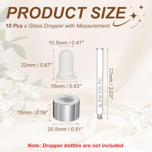PATIKIL Glass Eye Dropper w/Measurement mark for 1oz Glass Bottles 10Pcs - color: White/Silver Top, size: 1oz