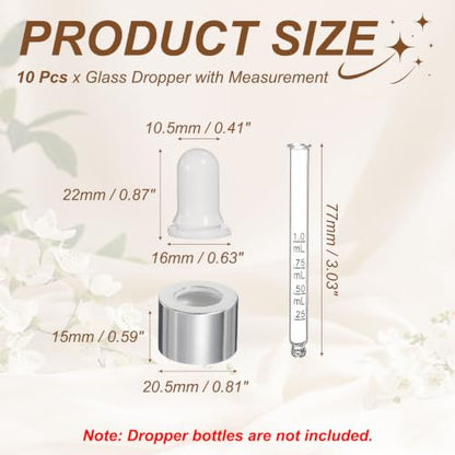PATIKIL Glass Eye Dropper w/Measurement mark for 1oz Glass Bottles 10Pcs - color: White/Silver Top, size: 1oz