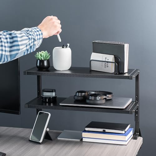 VIVO Black Clamp-on 24 inch 2-Tier Desk Shelf, STAND-SHELF24C - color: Black, size: 24 inch
