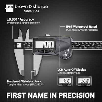 Brown & Sharpe Digital Caliper, IP67 Stainless Steel (6 Inch, Round Depth Rod) - size: 6 Inch, Round Depth Rod