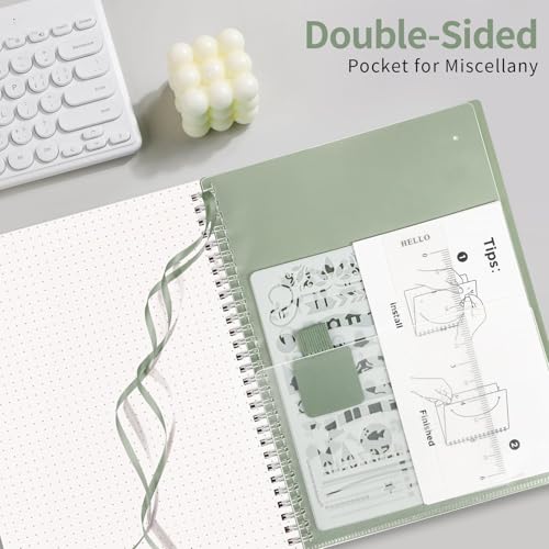 AHGXG Dotted Journal, Grid Spiral Notebook, 140 Pages, B5 (7.6" x 10") - color: Sage Green, style: B5-Dotted