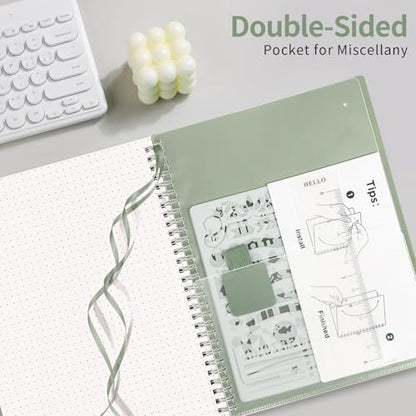 AHGXG Dotted Journal, Grid Spiral Notebook, 140 Pages, B5 (7.6" x 10") - color: Sage Green, style: B5-Dotted