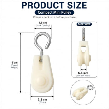 10Pcs White Nylon Mini Pulley Set, Plastic Wire Rope Pulley Wheels, Lightweight Clothesline Pulley Kit
