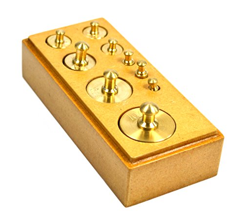 Eisco Brass Weights Set, 1g to 100g, Hardwood Block, 9 Piece