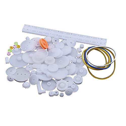 Artshu 75pcs Mixed Plastic Gearbox Rack Pulley Belt Worm Gear Single & Double-Gear 8-56 Teeth DIY Tool for Robot Repair & Toy Car DIY Kit