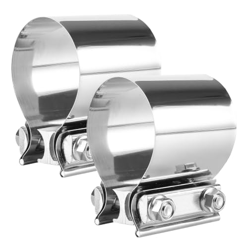 2 PCS Exhaust Clamp, Stainless Steel Butt Joint Band Muffler Clamp with Nuts, Durable Butt Joint Exhaust Pipe Sleeve Coupler Replacement for Most Vehicles, Car Accessories (3") - color: 3", 2 Pcs