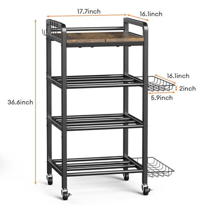 3D Printer Filament Storage Rack- 4 Tiers Filament Spool Holder, Heavy Duty 3D Printing Stand Filament Organizer with 360° Wheels, Metal Filament Stand Shelf for PLA/ABS/TPU/Nylon (Black) - color: Black