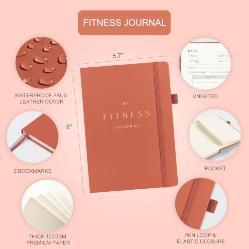 &And Per Se Workout and Food Journal – Fitness Journal with Daily Diet Tracker & Gym Exercise Log Book for Men & Women – Undated, A5 Size, Leather Hardcover (Terracotta) - color: Terracotta, size: Fitness and Food