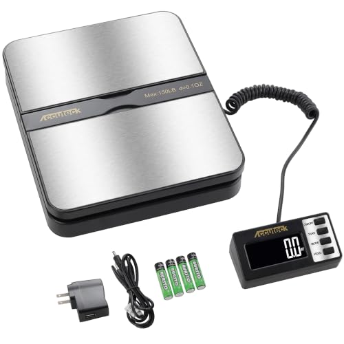 ACCUTECK 8680 High Capacity 150Lbs High Accuracy 0.1OZ Digital Postal Scale with Remote Display, Batteries and USB Cable and AC Adapter Included (Stainless Steel) - color: Stainless Steel