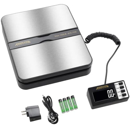 ACCUTECK 8680 High Capacity 150Lbs High Accuracy 0.1OZ Digital Postal Scale with Remote Display, Batteries and USB Cable and AC Adapter Included (Stainless Steel) - color: Stainless Steel