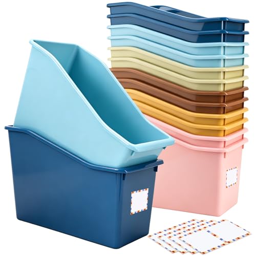 FYSUIMU 12Pcs Boho Book Bin Classroom Plastic Pin Book Storage Basket Box for Back to School Shelves Closet Nursery Home School Office