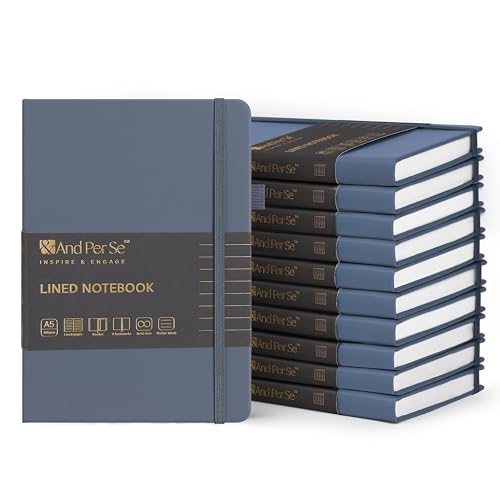 &And Per Se 10-Pack Lined Notebooks, A5 Hardcover, 160 Pages 100gsm Thick Paper, Office Supply Bulk Order, Corporate New Hire Kits, Breakroom Essentials – College Ruled, 10 Units (Dark Blue) - color: Dark Blue, style: 10 Pack-Lined