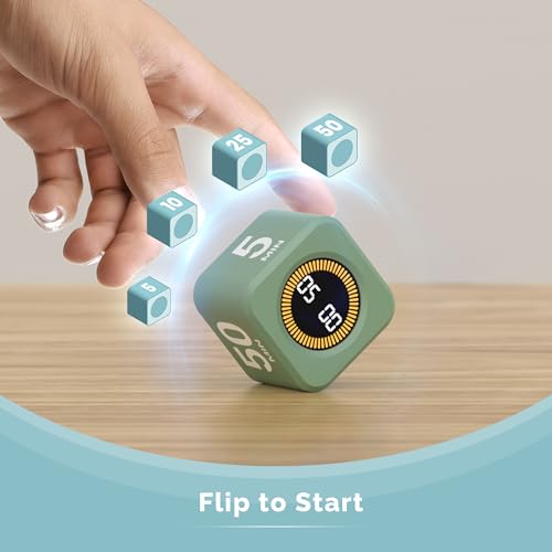 KADAMS Pomodoro Cube Timer Productivity Visual Timer - 5/10/25/50 Min Rotating Countdown (1, Green) - color: Green