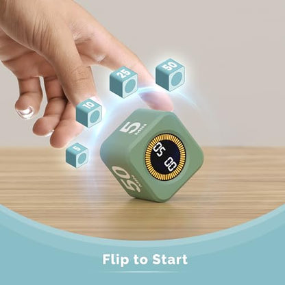 KADAMS Pomodoro Cube Timer Productivity Visual Timer - 5/10/25/50 Min Rotating Countdown (1, Green) - color: Green