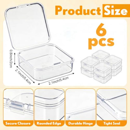 Jetec 6 Pieces Mini Plastic Clear Beads Storage Containers Box for Collecting Small Items, Beads, Jewelry, Business Cards, Game Pieces, Crafts (2.1 x 2.1 x 0.8 Inch) (Pack of 3) - size: 2.1 x 2.1 x 0.8 Inch (Pack of 3)