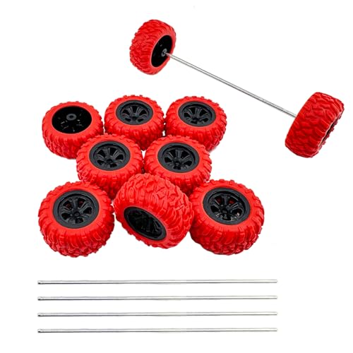 10PCS Toy Car Wheel RC Car Rubber Tire Wheel with 5PCS Shaft Round Rod Axles for RC Car Truck Robot DIY Model Toy Wheel Parts (2.5x37mm Red) - style: 2.5x37mm Red