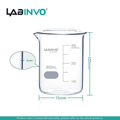 Low Form Graduated Glass Beaker, 6pcs of Vol.300ml, 3.3 Borosilicate Glass Beaker Set, IN-BKL300 - style: 6 PCS of 300 mL