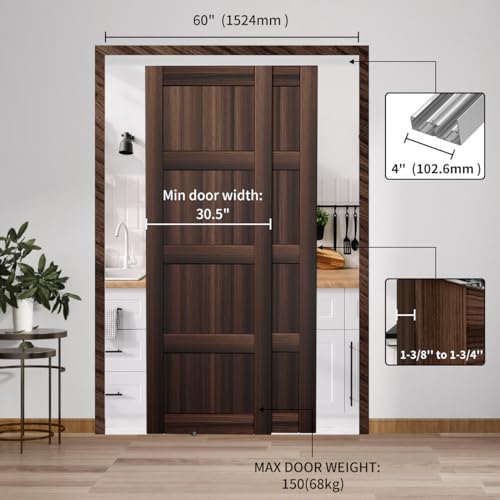 Heavy Duty Bypass Sliding Closet Door Track Hardware 60", 5FT Aluminium Pocket Door Track Rail Set, Smoothly and Quietly, for 2 Door System - size: XC40-60"