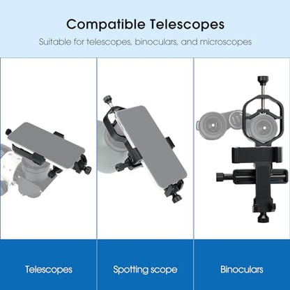 SVBONY SV214 Pro Universal Phone Adapter for Telescope, Spotting Scope Binoculars, 3-Axis Adjustable Phone Holder Bundle with 4mm Telescope Eyepiece Wide Angle, for Astronomy Mobile Photography