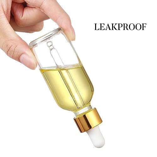 AOZITA Set of 4, 2 oz Golden Cap Clear Dropper Bottles (60ml) with 1 Funnel & 4 Labels - Glass Tincture Bottles for Essential Oils with Eye Droppers - Leak Proof Travel Bottles for Liquids - color: Clear with Eye Droppers