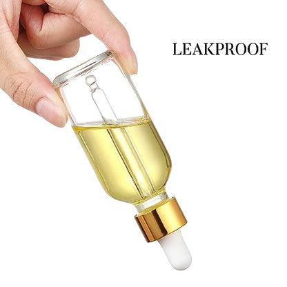 AOZITA Set of 4, 2 oz Golden Cap Clear Dropper Bottles (60ml) with 1 Funnel & 4 Labels - Glass Tincture Bottles for Essential Oils with Eye Droppers - Leak Proof Travel Bottles for Liquids - color: Clear with Eye Droppers