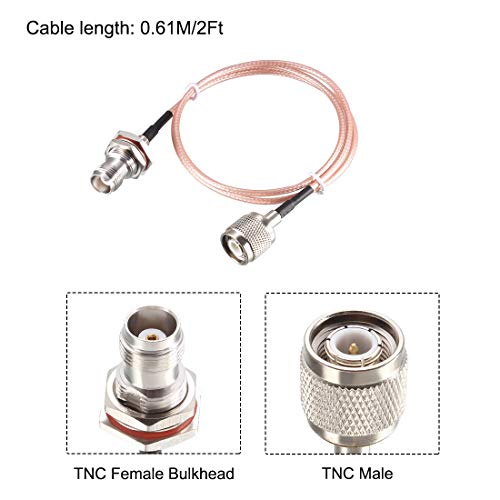 uxcell RG316 RF Coax Cable TNC Male to TNC Female Bulkhead Pigtail Cable 0.61M/2Ft for Antenna Wireless LAN Devices