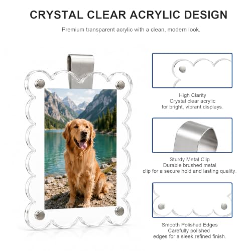 2 PCS Scalloped Car Photo Holder, 3.5" x 2.4" Acrylic Auto Sun Visor Picture Frame with Clip, Magnetic Personalized Sunvisor Photo Clip Picture Display Holder for Most Vehicles - color: Scalloped