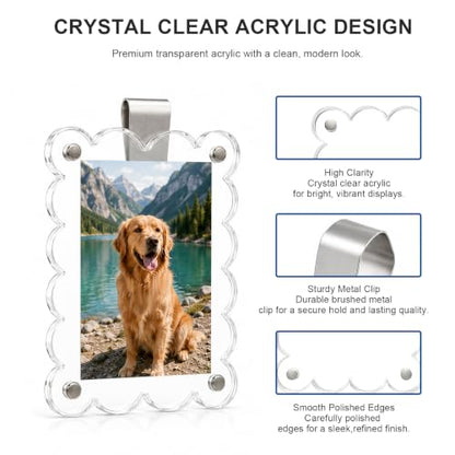 2 PCS Scalloped Car Photo Holder, 3.5" x 2.4" Acrylic Auto Sun Visor Picture Frame with Clip, Magnetic Personalized Sunvisor Photo Clip Picture Display Holder for Most Vehicles - color: Scalloped