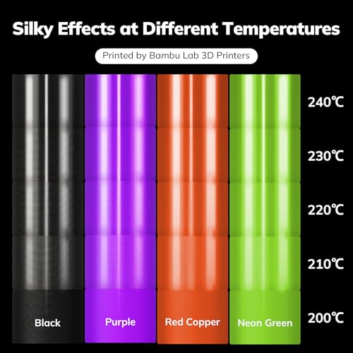 AMOLEN PLA 3D Printer Filament Silk PLA Filament 1.75mm Silk Filament Pack Black/Red Copper/Purple/Neon Green 3D Printing Filament Bundle for Holiday 3D Printing, 200gX 4 Spools - color: Black/Purple/Red Copper/Neon Green