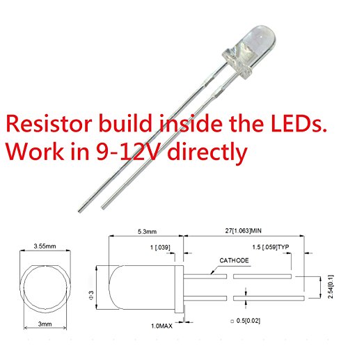 (3mm 9-12V LED)50pcs in Each Color(Total: 250pcs) White//Red/Blue/Green/Yellow Gauge Cluster Instrument Light Emitting diodes - color: Mix (White, Red, Blue, Green, Yellow), size: 250 Count (Pack of 1), style: 3 mm