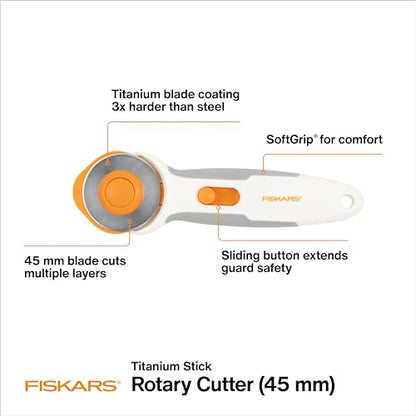 Fiskars 45mm Stick Titanium SoftGrip Rotary Cutter for Fabric & Sewing - color: Softgrip Stick, size: 45mm
