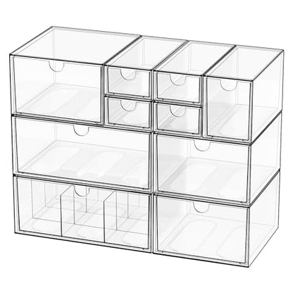 Clear 10-Drawer Stackable Desk Organizer Storage Set - size: 10 drawer clear