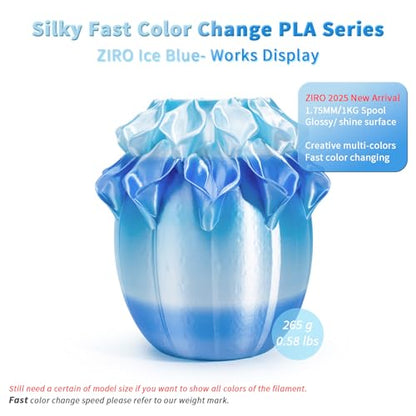ZIRO Fast Gradient PLA, Sillk Multi Color 3D Printer Filament 1kg, Ice Blue - color: Ice Blue (Silky)