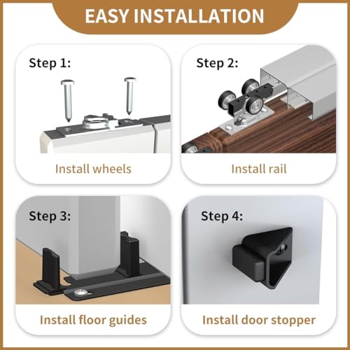Heavy Duty Bypass Sliding Closet Door Track Hardware 60", 5FT Aluminium Pocket Door Track Rail Set, Smoothly and Quietly, for 2 Door System - size: XC40-60"