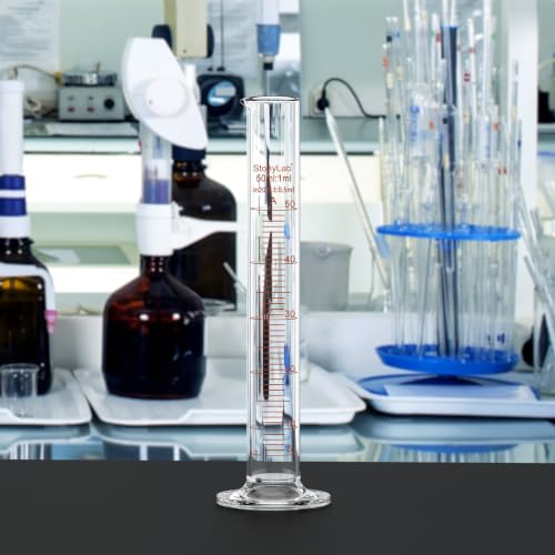 stonylab Class A Graduated Cylinder, 50 ml Borosilicate Glass High Precision Measuring Cylinder with Clear Scale and Stable Base for Laboratory Liquid Measurement - size: 50 ml