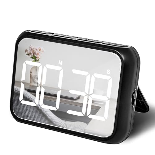 Digital Large Display Visual Timer Stopwatch for Kitchen Teacher School Classroom Cooking, Night Light Magnetic Bathroom Makeup Mirror LED Stop Clock Timer, 99 Minutes Countdown, Loud/Silent (Black) - color: Black