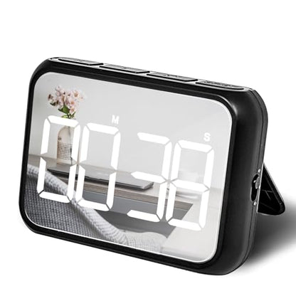 Digital Large Display Visual Timer Stopwatch for Kitchen Teacher School Classroom Cooking, Night Light Magnetic Bathroom Makeup Mirror LED Stop Clock Timer, 99 Minutes Countdown, Loud/Silent (Black) - color: Black